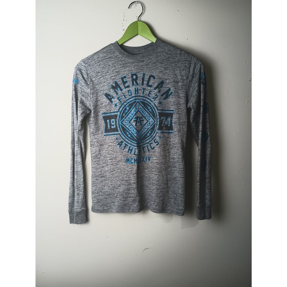 American Fighter Women’s‎ Long Sleeve Graphic Tee Gray Blue Athletic Top Size S